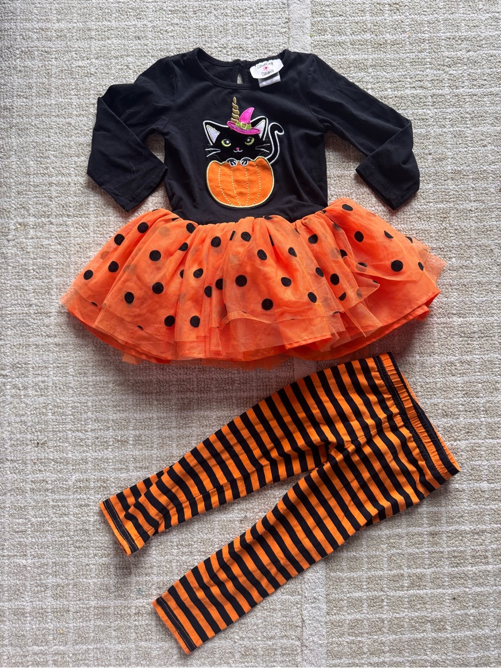 Girls Halloween Black & Orange Cat Pumpkin Tutu Outfit
